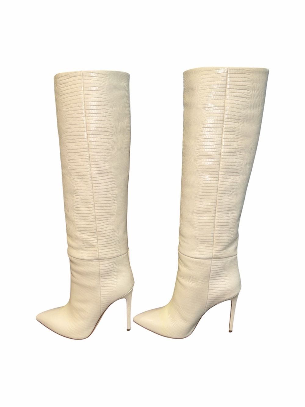 Paris Texas Vanilla Lizard Stiletto Boots 37.5 Gently Used Yellowing Flaw - Picture 5 of 11